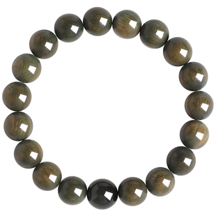 普陀山天然绿檀木手串女五行补木喜木黑曜石檀香木质文玩佛珠手链