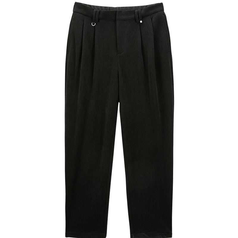 太平鸟男装保暖休闲裤冬季雪尼尔肌理阔腿宽松裤直筒磨毛西裤潮