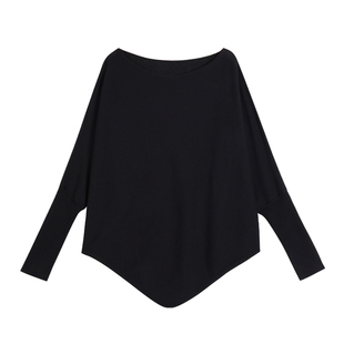 pusumede 伊斯灵顿 不规则斜领露肩针织衫女设计感小众蝙蝠袖上衣