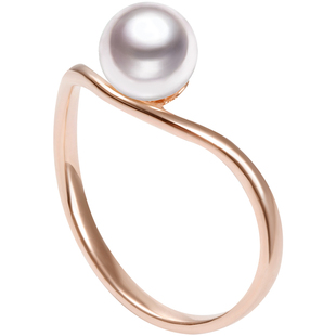 GiO珠宝 Akoya海水珍珠戒指18K金设计感海浪指环女送礼