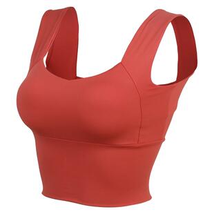 带胸垫运动背心女训练跑步健身普拉提遮副乳红色无袖瑜伽上衣文胸