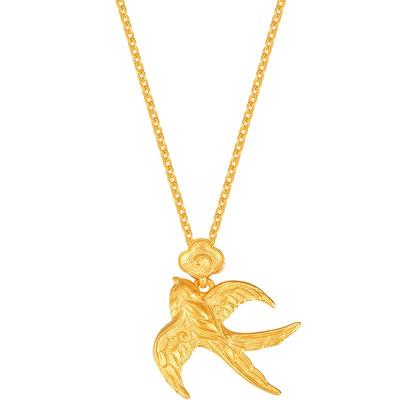 明牌珠宝古法黄金套链 平安喜庆云燕足金项链礼物AFB0205