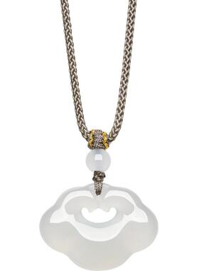 周六福小冰云吊坠祥云如意锁项链白月光玉髓男女款节日礼物