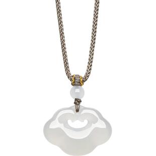 周六福小冰云吊坠祥云如意锁项链白月光玉髓男女款节日礼物