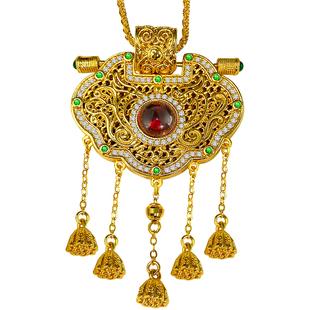 天子门生吊坠锁包平安流苏镀黄金色中式珐琅彩吊坠沙金新结婚项圈