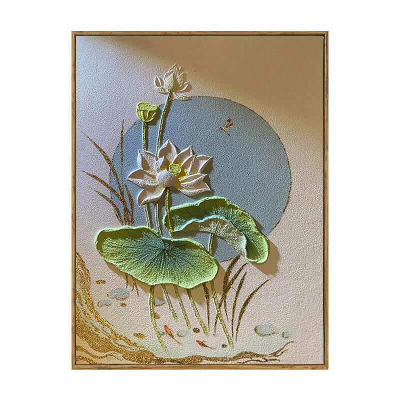 中国风月下白荷花填色数字油画