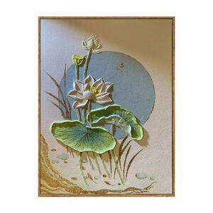 中国风月下白荷花填色数字油画