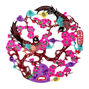 马年新年装饰彩色蔚县剪纸作品年画中国特色礼品手工窗花玻璃贴