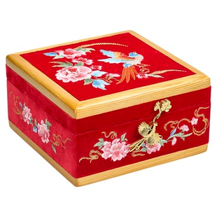 唯伊辰真丝实木刺绣喜结连理首饰盒婚庆三金五金收纳高档新婚礼物