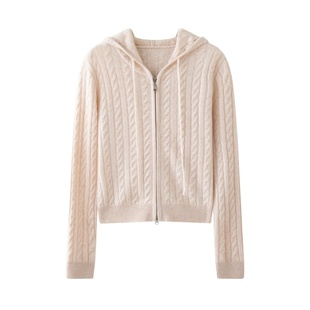 Z.M.R丨双拉链麻花帽衫 baby山羊绒衫女针织扭花加厚连帽开衫毛衣