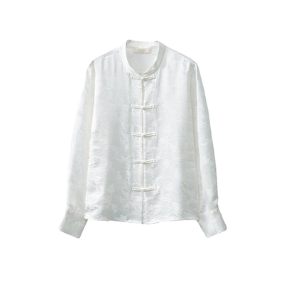 丝艺幂幂同款重缎提花28姆米国风真丝长袖衬衫100%桑蚕丝上衣春