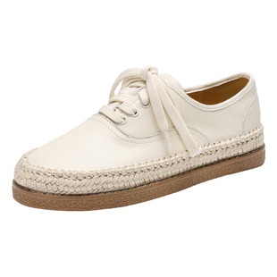 MILLIE'S/妙丽白色系带厚底乐福鞋女2026春季新款真皮百搭休闲鞋Q