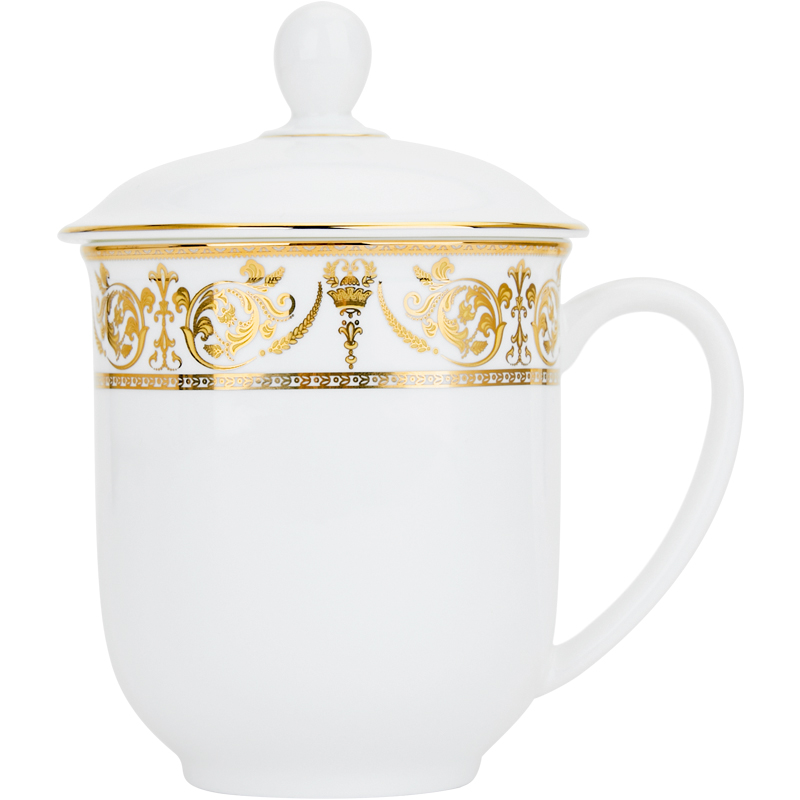 玛戈隆特黄金瀚宫带盖茶杯泡茶杯子男高档家用喝水会务水杯女陶瓷