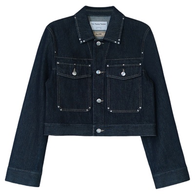 NB B丨限量意大利进口春新款铆钉修身短款版型牛仔外套长绒棉夹克