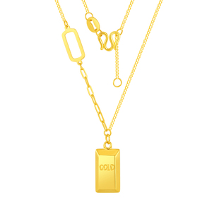 水贝黄金官方旗舰店足金999暴富小金砖项链女小金条吊坠七夕礼物