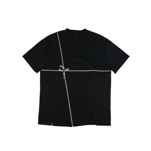 vinkid(云梯)十字拉链短袖 新贵风潮流小众高街国潮个性百搭T恤
