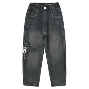 皇室童缘男童加绒牛仔裤冬季新款儿童时尚直筒裤中大童洋气裤子潮