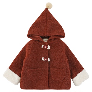 幼悠女童2025冬季新款美拉德连帽保暖外套夹棉加厚女孩可爱拜年服