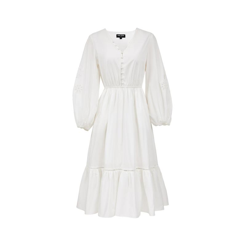 v区绫致Vero Moda连衣裙女2025夏季新款含棉收腰宽松百搭灯笼袖