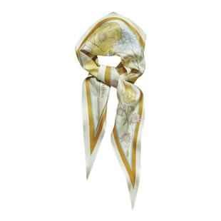 尉了Weiliao 原创素雅虞美人绣球真丝黄蓝菱形三角巾丝巾桑蚕丝