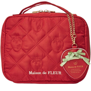 日系Maison草莓挂件菱格化妆包便捷多功能手提收纳袋手拎洗漱箱包