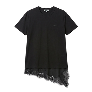 【100%棉】DKNY唐可娜儿26夏季新款短袖T恤女蕾丝拼接鱼骨袖上衣