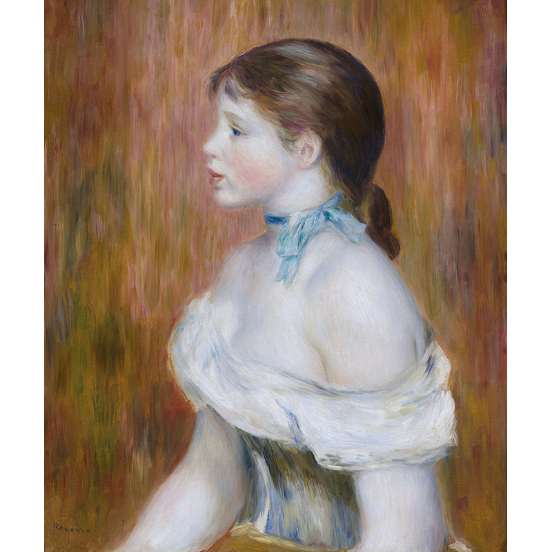 蓝色丝带的女孩儿雷诺阿高清油画原版作品装饰画喷绘素材图片