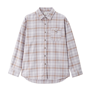 佐丹奴2026年春新款美式风纯棉法兰绒宽松格子衬衫女长袖05345876