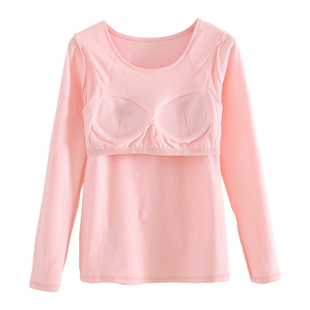 带胸垫长袖T恤小背心免穿文胸无钢圈罩杯一体瑜伽内衣睡衣打底衫