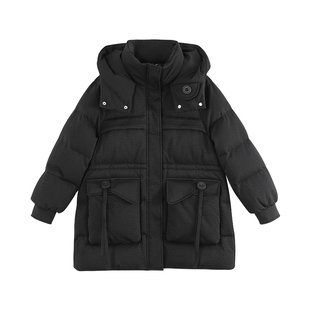 【商场同款】X--MOOM冬季新款肌理感连帽抽绳收腰羽绒服外套女