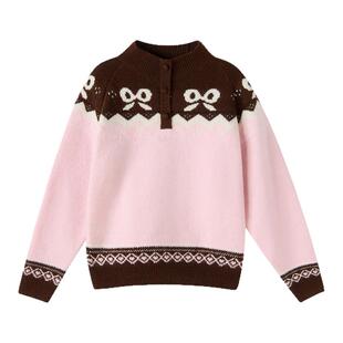 笛莎童装女童毛衣冬季新款儿童女孩中大童立领针织外套复古上衣