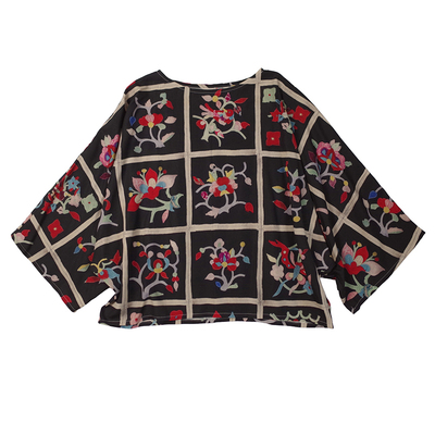 高岭之花天丝亚麻拼贴印花T恤