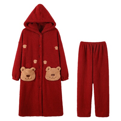浪莎珊瑚绒睡衣情侣加厚保暖套装