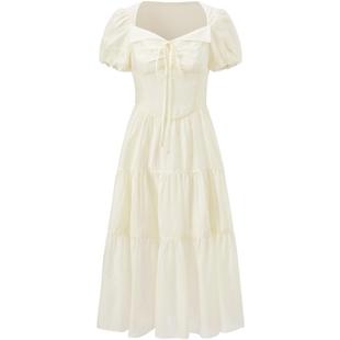 乐町法式小翻领连衣裙年夏季新款女知性短袖连衣裙收腰飘逸长裙