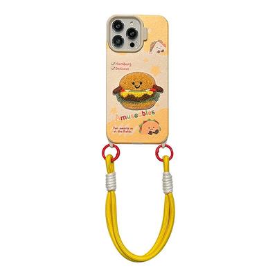 lizardhill 秋冬刺绣汉堡适用苹果16promax手机壳新款iphone15女14pro斜挎背带13带毛绒包12挂绳11超好看高级