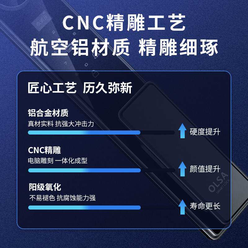 欧诺莎（Olsa）二号锁指纹门锁电子密码锁3D人脸CNC精雕智能门锁图片