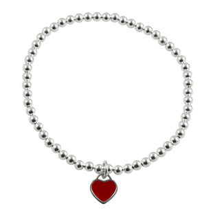 S925纯银超细小红爱心手链女宝宝儿童银珠手串少女甜美风亲子款