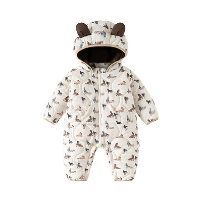 婴儿冬装夹棉连体衣保暖外出服