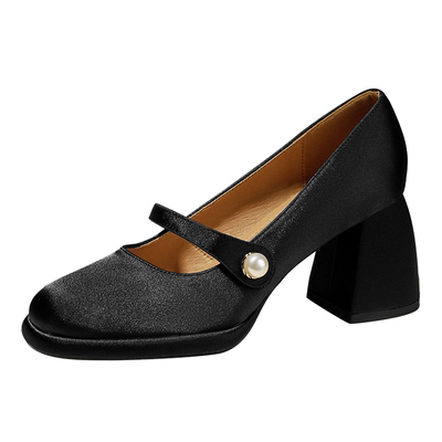 玛丽珍高跟鞋女绝美单鞋黑色粗跟