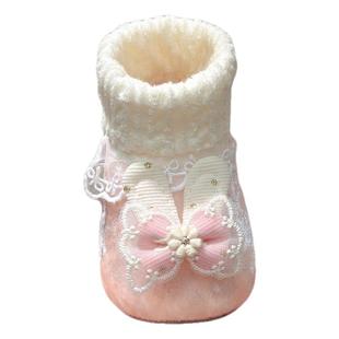 婴儿地板袜鞋春秋款女宝宝公主风软底鞋0到6月冬季加绒保暖防掉鞋