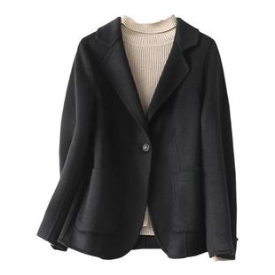 双面羊毛大衣女短款黑色西装领修身气质春秋新款毛呢外套女小个子
