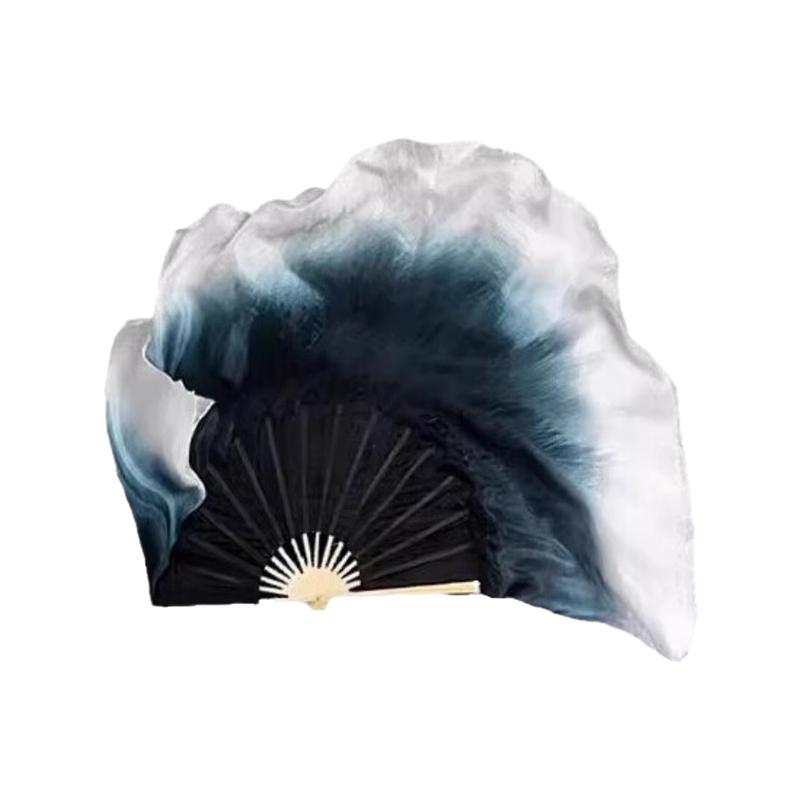 舞蹈扇子水墨风霍元甲跳舞专用青丝古典舞真丝黑色渐变白大绸扇子