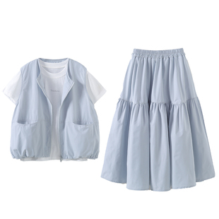 杨可可大女童夏装套装裙子2026新款夏季衣服初中生女孩短袖三件套