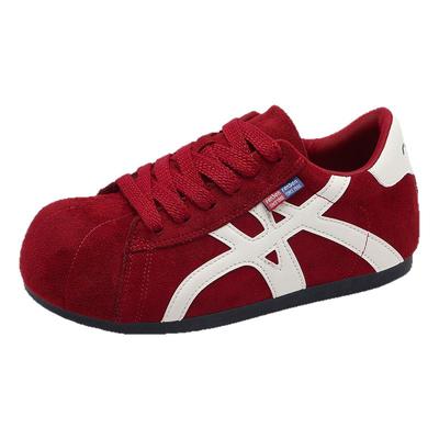 人本红色德训鞋女设计感运动板鞋