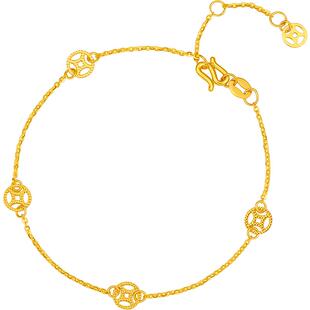 周六福黄金手链足金5G无极金计价铜钱发财金币送女友新年礼物