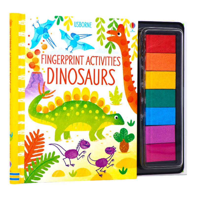 Usborne 手指印画活动书 恐龙 Fingerprint Activities Dinosaurs英文原版绘本 儿童创意绘画DIY 螺旋装帧 低幼儿童艺术启蒙