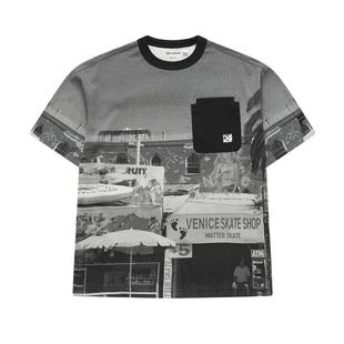 FILA FUSION斐乐潮牌男子针织短袖衫2024夏季新款满印休闲纯棉T恤