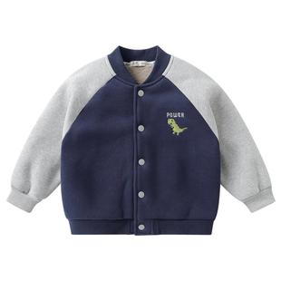 右欧男童女童加绒棒球服外套洋气秋冬季新款童装儿童卡通动漫上衣