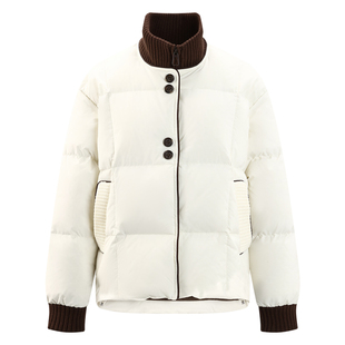 库恩玛维针织拼接羽绒服女2024冬季新款保暖舒适白鸭绒面包服外套