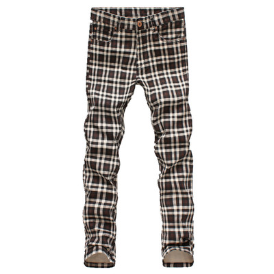 格子裤新款男牛仔裤春秋男款裤子韩版纯棉修身男士休闲裤高端百搭